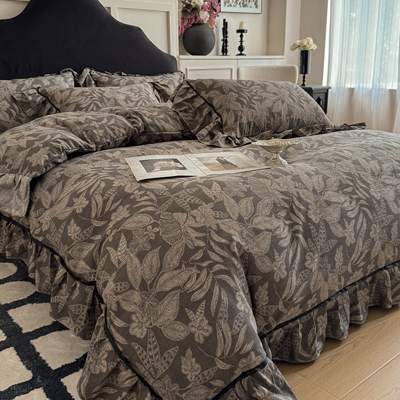 Nordic French Vintage Boho 2026 Nieuwe Franse stijl lente/zomer beddengoed vierdelige set met vintage print, 1,8 m/2,0 m Kanten serie_voghion.com