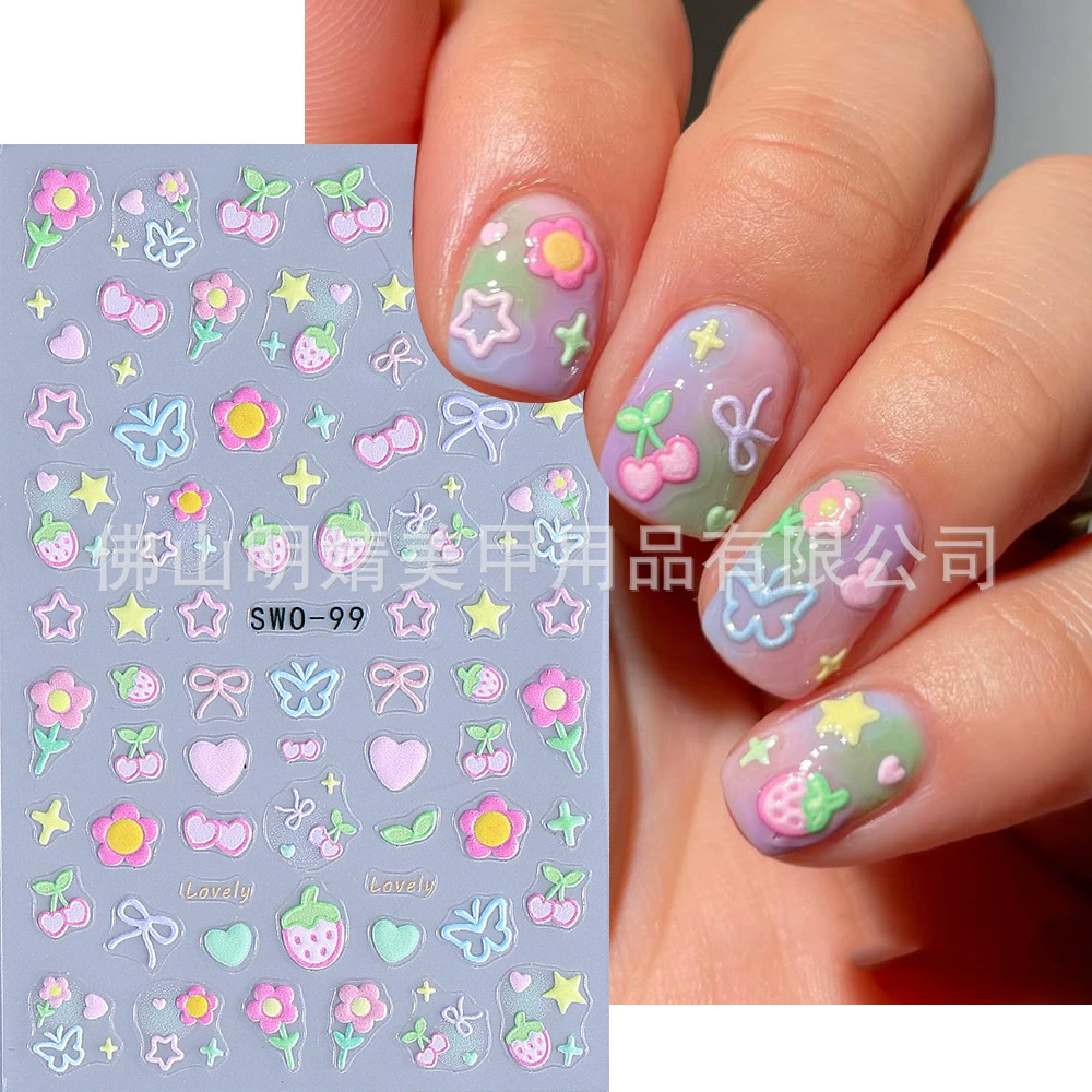 2025 новых наклеек для ногтей в стиле ins, летние макаронные конфеты, милые вишнево-клубничные сердечки