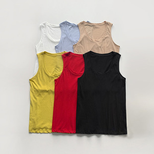 Small U-neck design, cool summer casual, versatile twisted sleeveless vest, elastic cotton suspender bottoming top for women
