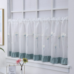 Embroidered Mesh Velcro Self-Adhesive Short Curtain for Small Windows, Half-Window Kitchen Curtain, No-Drill Cabinet Curtain, Balcony Half-Curtain