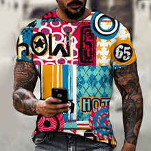 外贸独立站夏季欧美跨境男装3D数码彩印男士上衣短袖t恤圆领