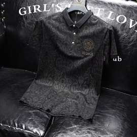 欧美复古印花短袖polo衫男新款短袖夏季潮流高档休闲翻领百搭T恤