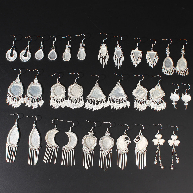 Ethnic Handmade Jewelry Miao Silver DIY Earring Base Empty Accessories Inlaid with Embroidered Pieces Various New Earring Bases