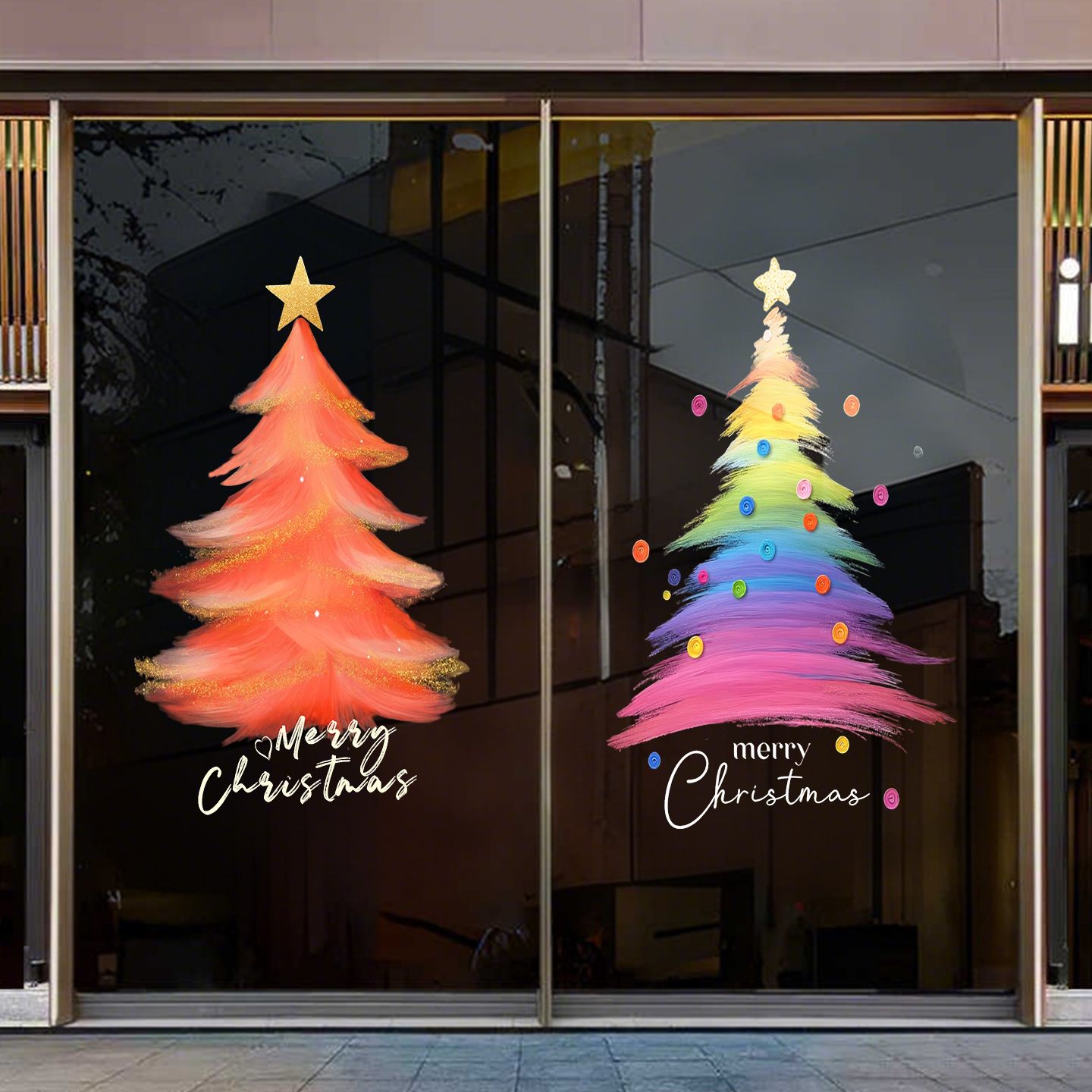 圣诞节窗户贴纸彩色圣诞树玻璃门贴画静电贴窗花橱窗贴纸2026新款