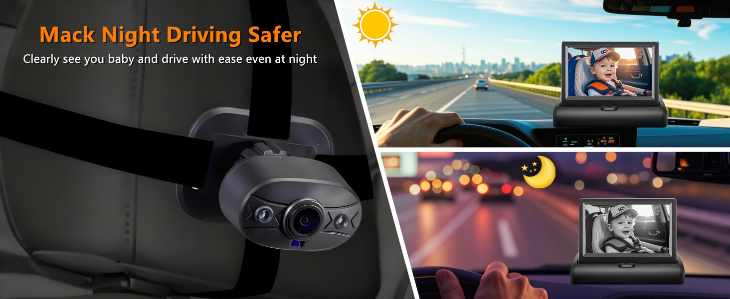 Cross-Border New Product 4.3inch Car Baby Monitor Hd Camera with Rear Pull Car Baby Monitoring and Care