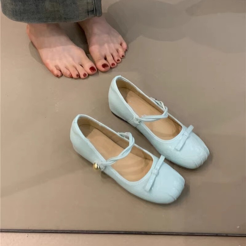 Gentle Fairy Mary Jane Shoes 2025 New French Style Sweet Mint Blue Bowknot Hidden Heel Shoes