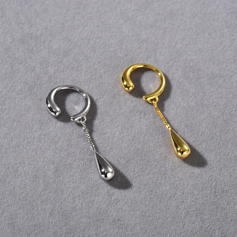 Xinqi Jewelry Non-Pierced Ear Clips for Men and Women, Simple and Cool Style, Fashionable and Personalized Water Drop Chain Tear Earrings