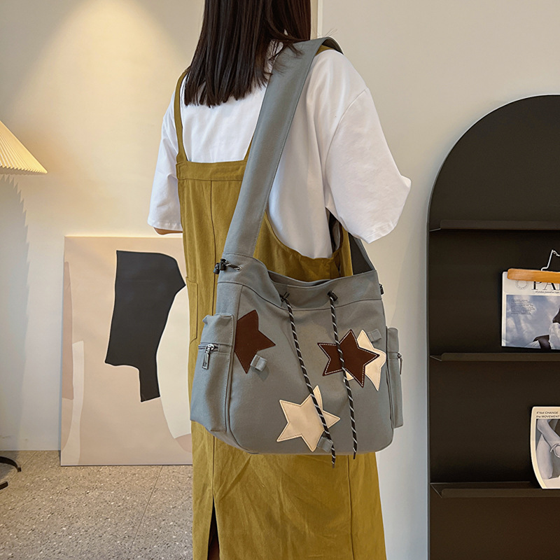 2024 new shoulder bag women's bag simple and fashionable Korean style large capacity portable crossbody trendy versatile canvas bag_voghion.com