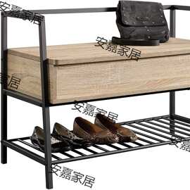 网格适用凳架子的储物柜鞋子鞋子长椅带棕色入门乡村走廊架三层