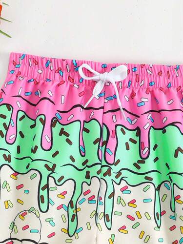 Boy's Tropical Fashion Shorts, Leisure Beach Vacation Cartoon Print Shorts, Suitable for Outdoors