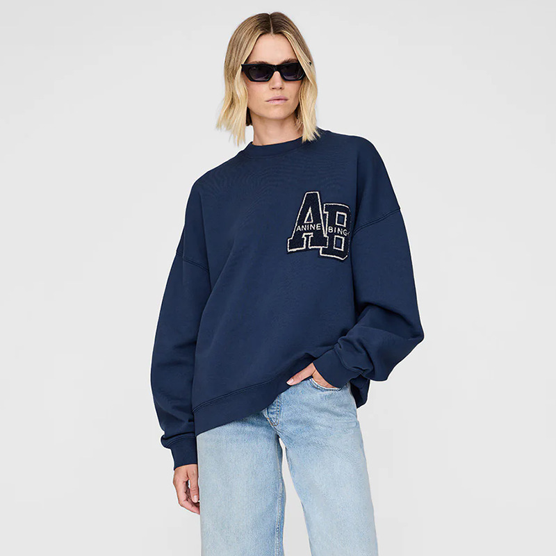 25 Autumn/Winter New Collection: North American Niche Classic Letter Embroidered Fleece Women's Sweatshirt with Special Embroidery and Fleece Lining