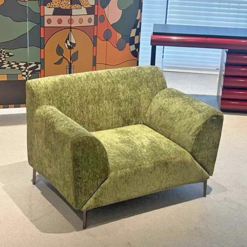 Sofá de ala voladora francesa Estilo de textura de Milán apoyabrazos giratorios Sala de estar Dormitorio reclinable Balcón Silla perezosa individual