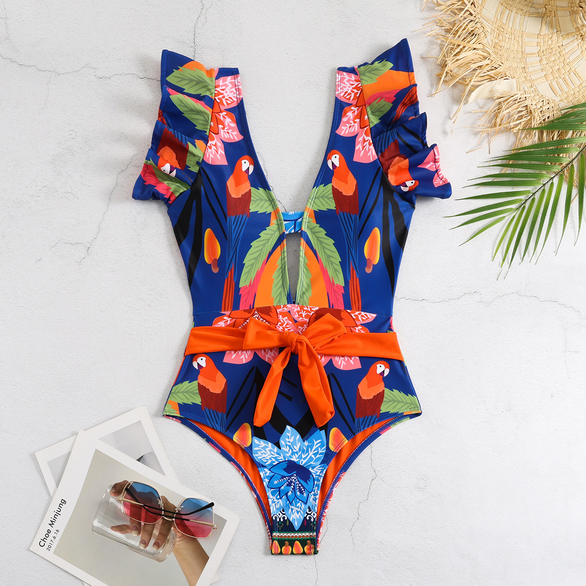 315g Weight Short Sleeve Sleeve Length Polyester Fabric Type Short Top Length One-pieces Tops Type 1 Piece Quantity Swimming Occasion V Neck Neckline Slim Fit Type Printing Pattern Women's Gender Vacation Style Women's Vacation Printing 1 Piece One Piece Swimwear 4