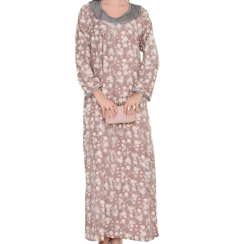 Elegant Floral Print Robe Ethnic Clothing Jalabiya Long Sleeve Dress