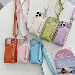 Apple 14 Pro Max Phone Case - Solid Color Lychee Pattern iPhone 14 Pro Anti-Slip Case with Zipper for Women