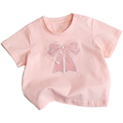 Girls  new summer Korean cotton short-sleeved T-shirt fashionable and cute bow 3 baby girl tops