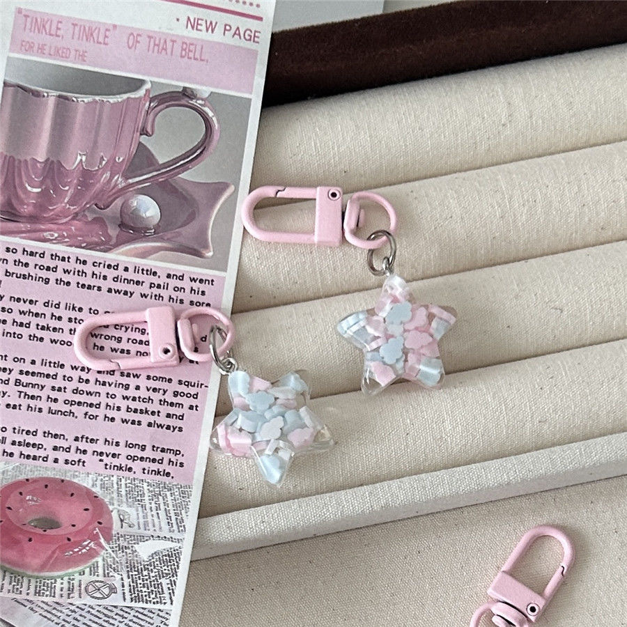 Llavero transparente con diseño de estrella de cinco puntas, nube y colores crema, estilo ins, ideal para pareja o regalo de novia.