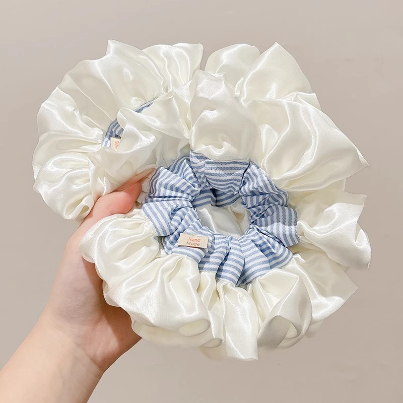 Ballet coreano crema satén rayas azules collar de cabello intestino grueso mujer sensación alta cuerda de cabello cuerda de cabeza duradera