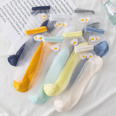 袜子女玻璃袜隐形水晶韩版女袜夏季卡丝袜薄款船袜小雏菊短袜