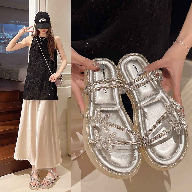 Roman Sandals Women's Summer 2025 New Fairy Style Elegant French Style Skirt Slippers Women's Outer Wear Beach Shoes