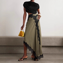 2025年新款欧美亚马逊跨境外贸女装不规则蕾丝拼接优雅时尚连衣裙