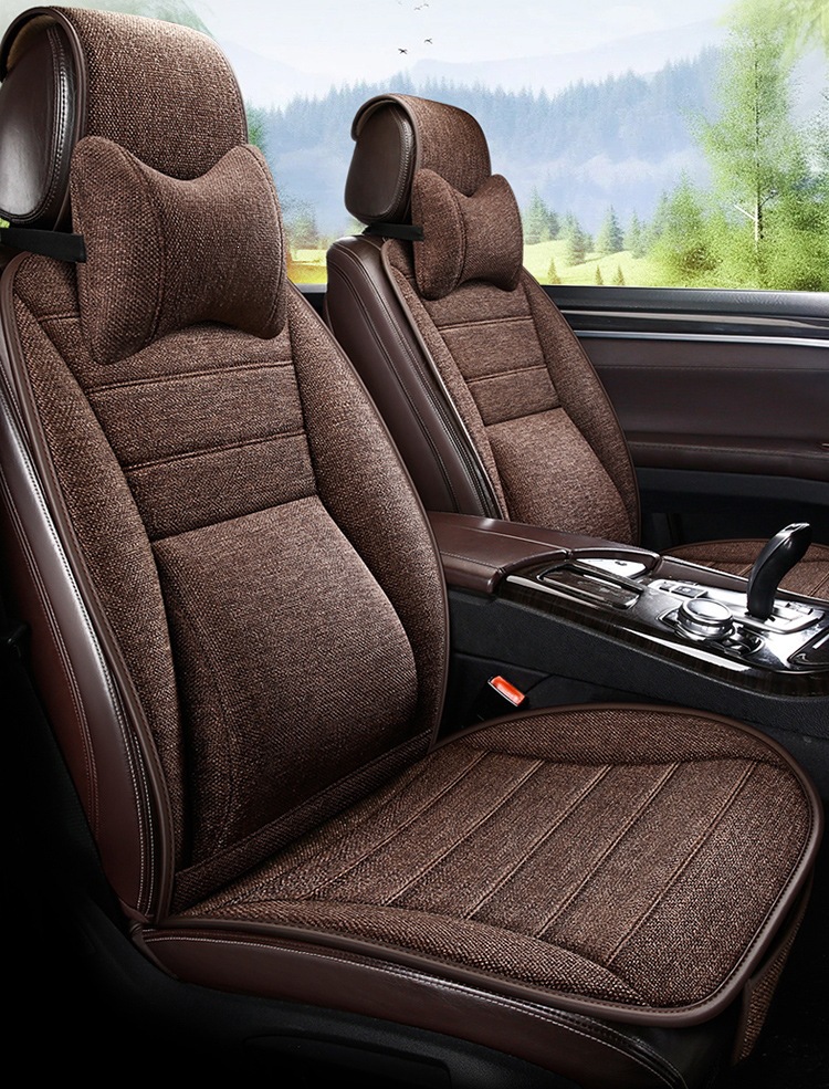 New Linen Large Lumbar Support Cushion, Breathable Fabric for All Seasons, Slim Waist Design, Five-Seater Car Seat Cover, Non-Slip Linen Seat Cushion