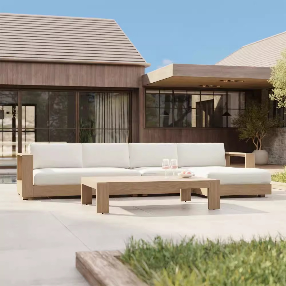 Sofá al aire libre teca patio villa jardín hotel al aire libre resistente al agua y protección solar resort muebles de madera maciza