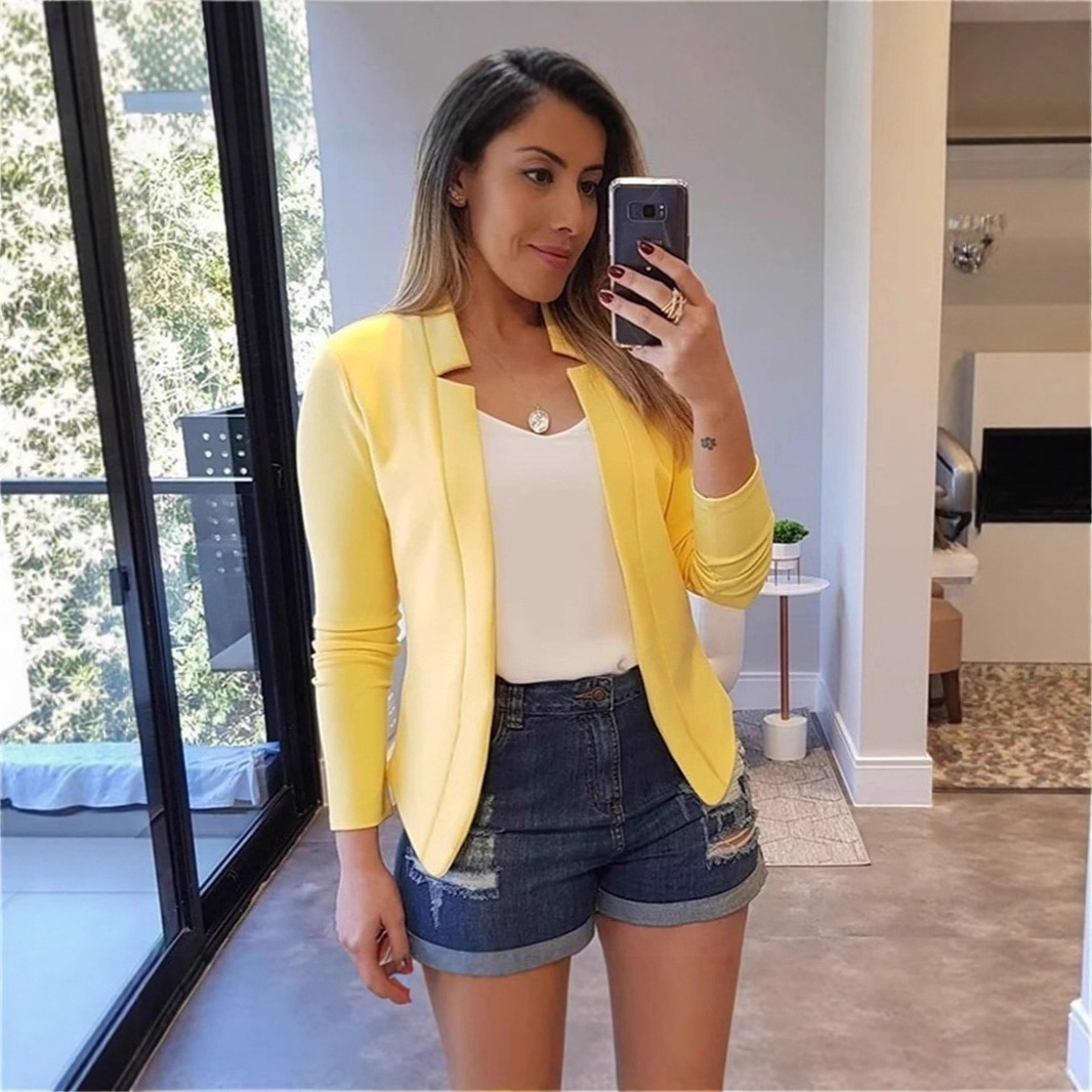 2025 New Spring & Fall Cross-Border Amazon European and American Pure Color Casual Professional Small Suit Jacket Top Cardigan Women's Clothing