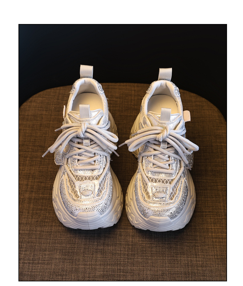 Giày sneaker nữ đế dày tăng chiều cao phong cách thời trang đính đá rhinestone, thoáng khí — màu trắng chi tiết 19