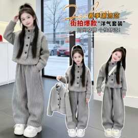 【原版面料】两件套女童套装中大童衣服儿童装春秋季帅气时髦外穿