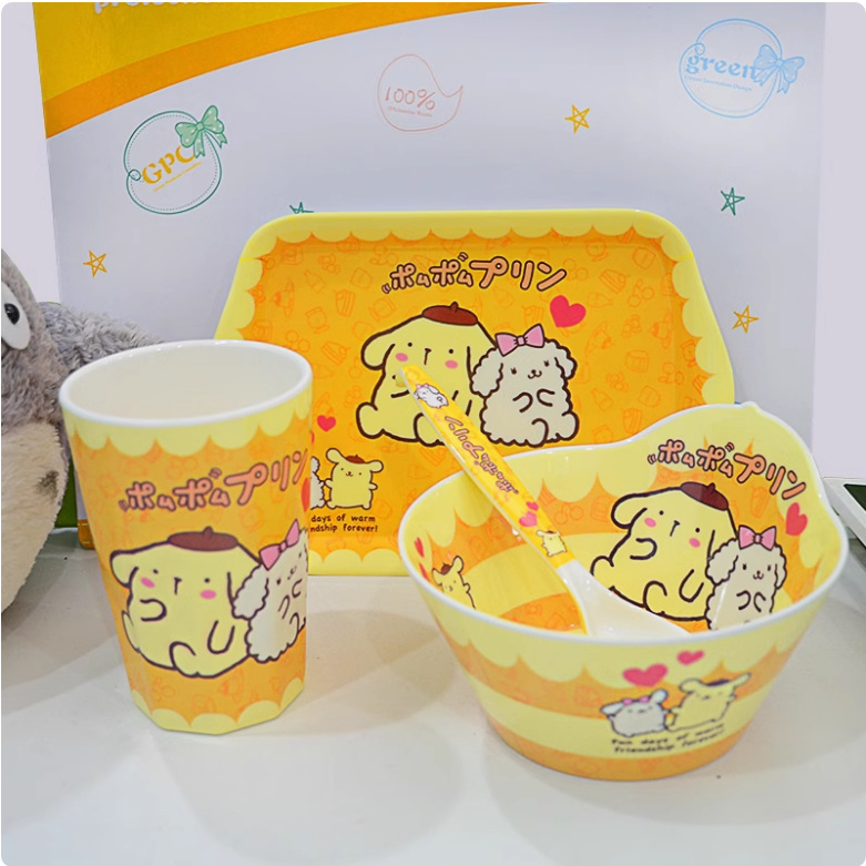Cartoon Cute melamine Tableware suit Drop-resistant Children's Dining Bowl Water Cup Plate Plate Spoon Children's Baby Soup Bowl