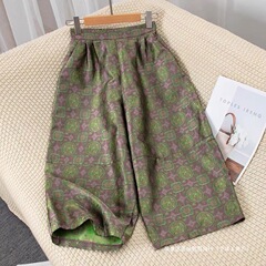 Xia Xin 中国風ジャカード小梨型クロップドパンツ中国風トレンド刺繍気質ワイドレッグパンツ女性用画像カラー