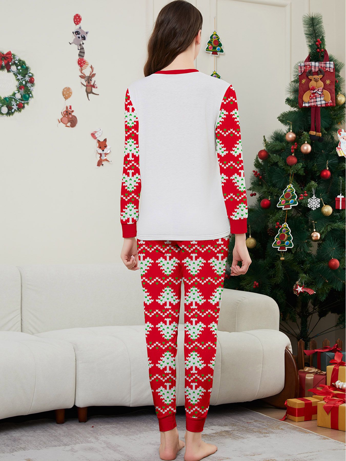 Christmas Fawn letter Christmas tree Family family dress printed homestays pajamas_voghion.com