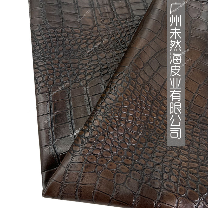 复古水洗双色牛皮大鳄鱼纹家私皮箱包服装皮