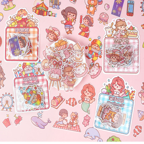 Small mochi notebook sticker pack set water cup decoration small pattern cartoon cute girl material pack and paper stickers