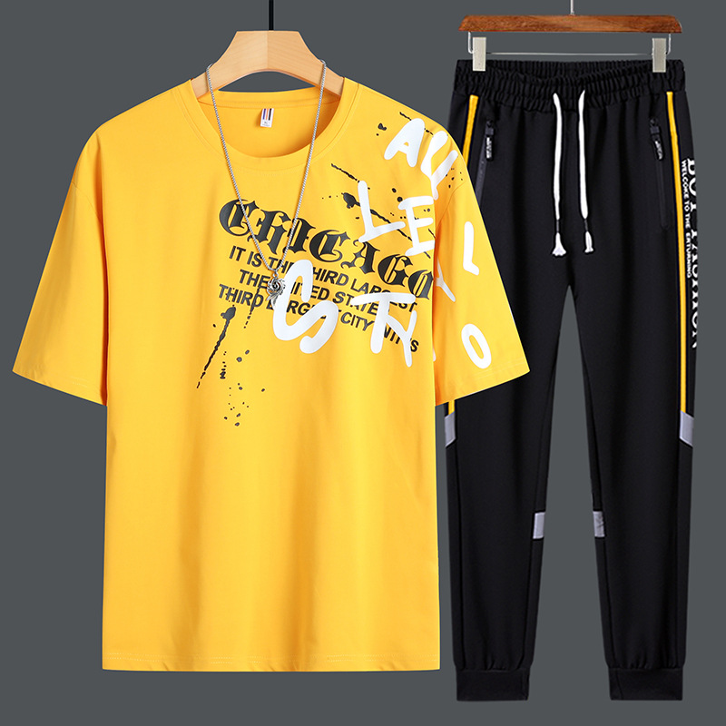 Traje deportivo de manga corta de moda juvenil de verano 2025 pantalones de camiseta sueltos