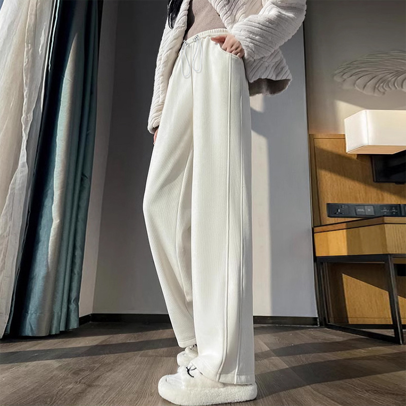 7309#M-3XL Pregnant Drawstring Spring High-Quality Straight Leg Pants with European Cotton Fleece for Outdoor Wear and Leisure Wide Leg Pants Wholesale