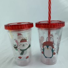 厂家直供健康饮水杯12oz双层直筒吸管杯双层奶茶杯 可印logo水杯