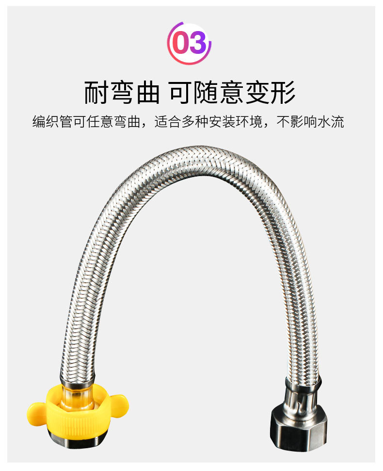304 stainless steel high-pressure explosion-proof metal braided hose water heater, toilet, cold and hot faucet inlet and outlet pipes, 4 minutes undefined