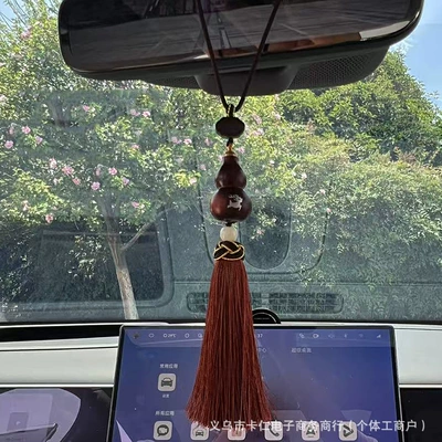 Natural peach wood gourd car — Car hanging - safe-journey-gourd-brown-tassel