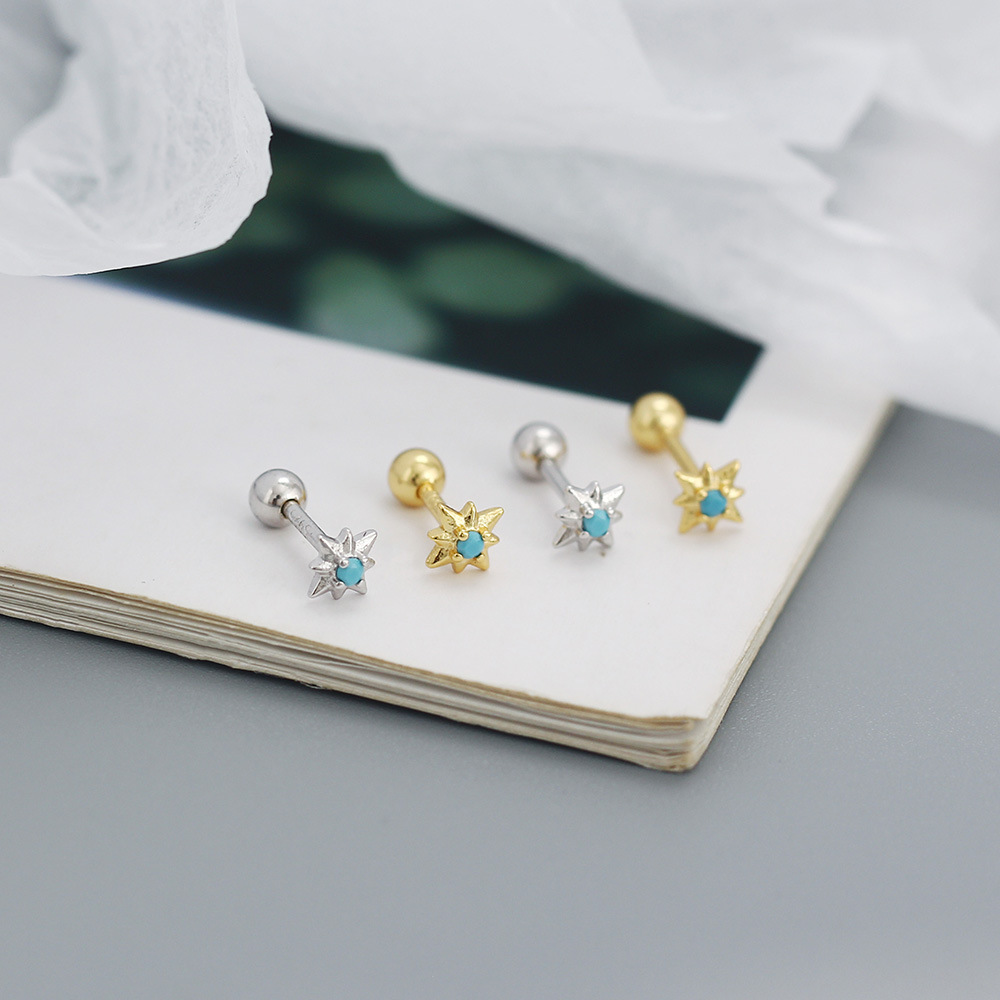 Star Pattern Women'S Gender 1 Pair Silver Star Zircon Electroplating 18K Real Gold Plated Platinum Plated Ear Studs