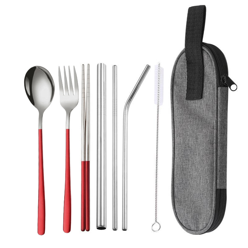 실버 레드 7 종 세트/다크 그레이 가방