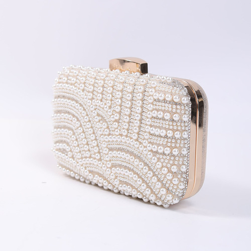 European and American vintage pearl dinner bag handmade bead embroidery bag inlaid with diamond banquet dress bag ladies elegant clutch bag