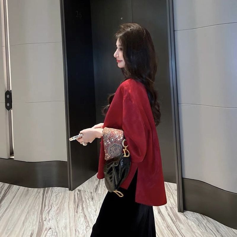 感红色新中式国风外套女2025春秋季新款唐装盘扣时尚上衣|undefined