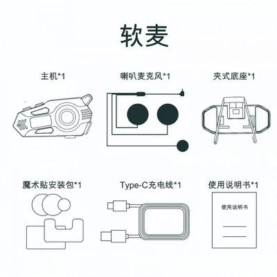 Helmet Bluetooth Headset Multi-Device Smart Interconnection Real-Time Intercom FM Radio Noise Reduction Waterproof Cycling Headset (Motorcycle Helmet Headset) - soft-label-set