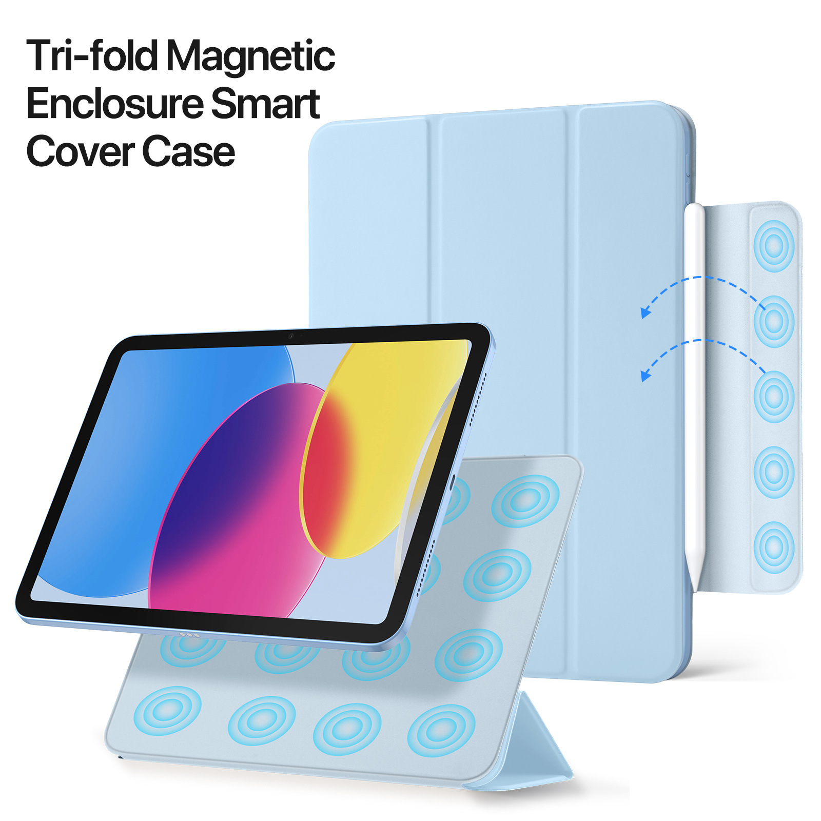 Aplicable para iPad Pro11 succión de doble cara clip iPad 10.9 simple cubierta plana de tres pliegues con cubierta de pluma al por mayor