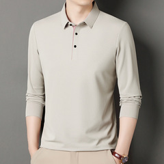 2025春秋男性長袖シャツ襟tシャツ中青年男性純色薄いカジュアルシャツ男性tシャツ