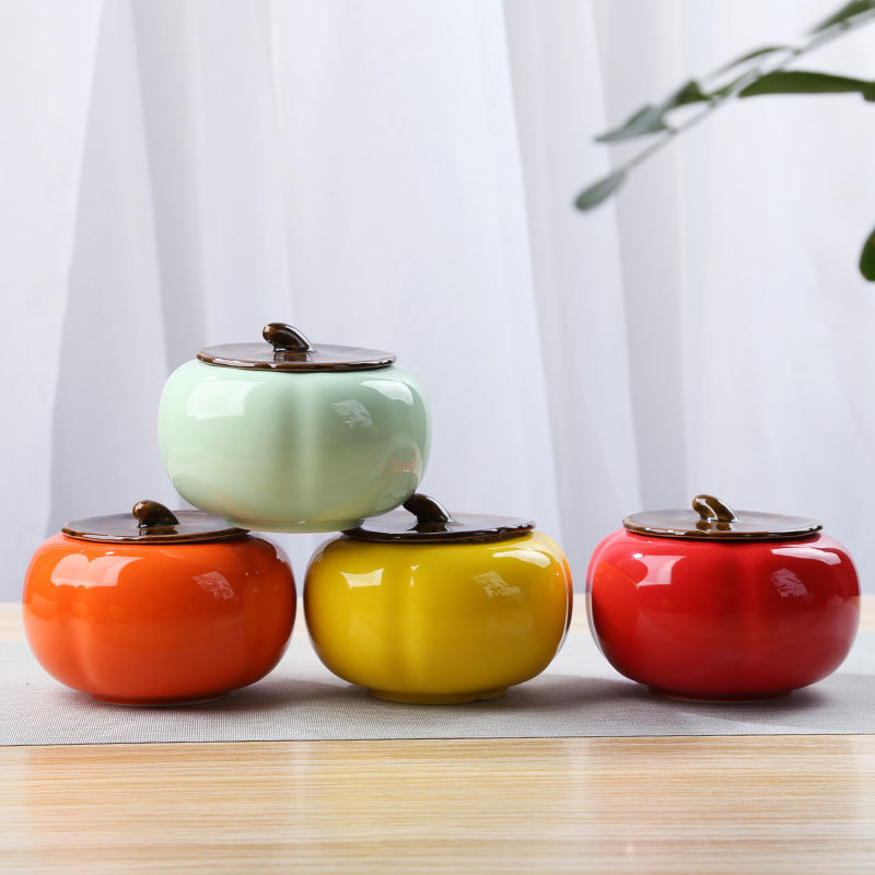 Ceramic "Everything Goes Smoothly" Persimmon Tea Canister: Perfect for Continuous Good Fortune&mdash;Sealed Storage Jar, Ideal as a Wedding Gift or Thoughtful Party Favor.