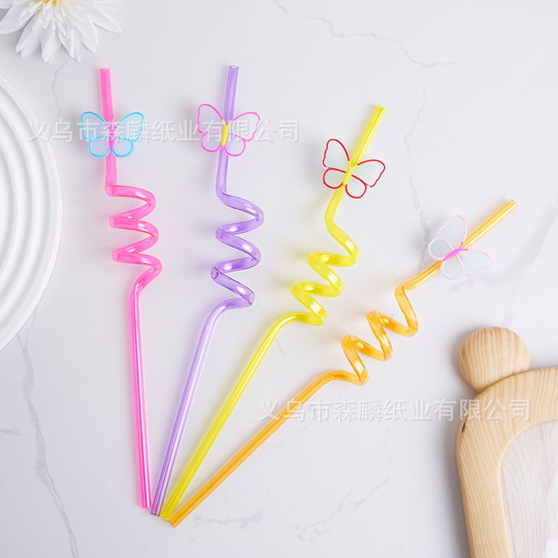 Transfronterizo Amazon dibujos animados forma paja creativa fiesta de cumpleaños decoración espiral curvado arte paja al por mayor