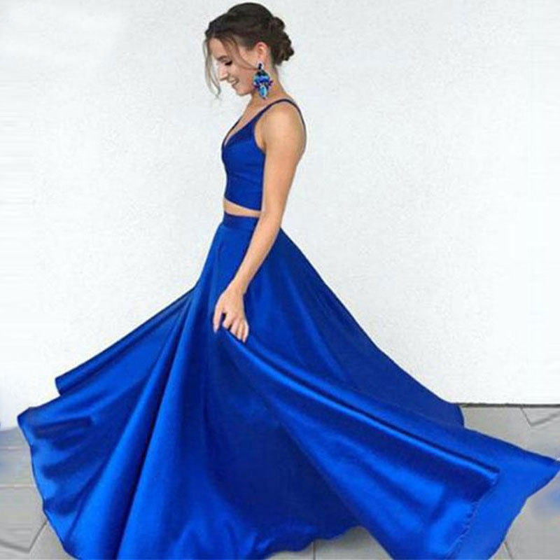 Comercio exterior europeo y americano Amazon AliExpress deseo vestido de noche sexy con cuello en V de dos piezas de satén simple Personalización de soporte